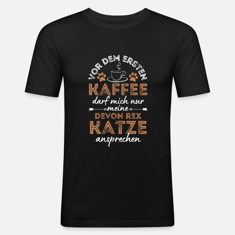 Devon Rex Cat Coffee Cafe - Men's Slim Fit T-Shirt - black