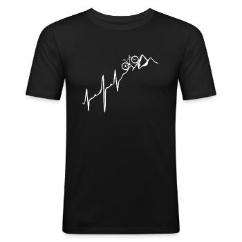 Fahrrad + Berge - Heartbeat - Männer Slim Fit T-Shirt - Schwarz - Vorne - Nik (191cm)