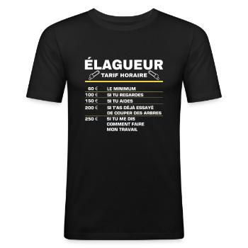 Humour élagueur tarif horaire cadeau - T-shirt près du corps Homme - noir - Devant - Nik (191cm)