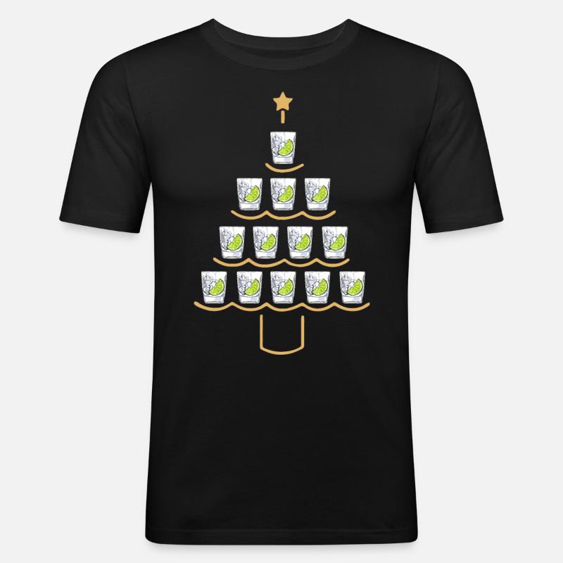 Gin Weihnachtsbaum - Männer Slim Fit T-Shirt - Schwarz