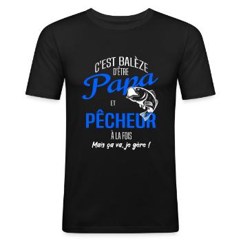 PAPA pêcheur - T-shirt près du corps Homme - noir - Devant - Nik (191cm)