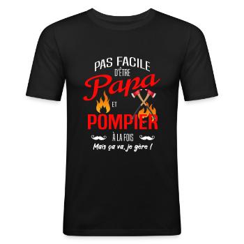 PAPA POMPIER - T-shirt près du corps Homme - noir - Devant - Nik (191cm)