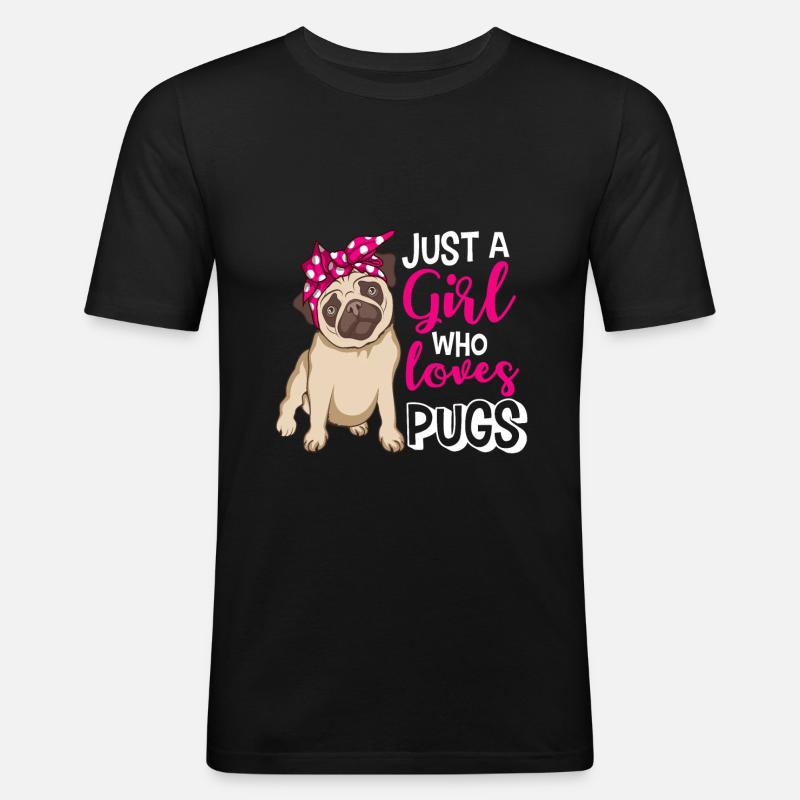 Pug Mops Mädchen - Männer Slim Fit T-Shirt - Schwarz