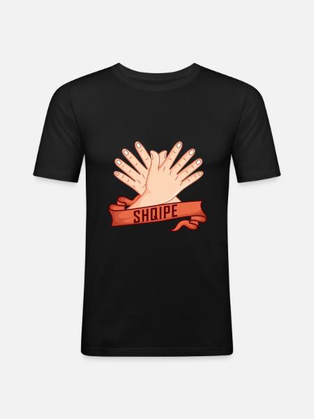 SHQIPE Albanian flag eagle hand sign - Men's Slim Fit T-Shirt - black