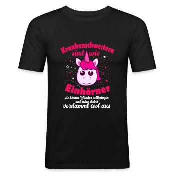 Lustiger Krankenschwester Spruch Einhorn Geschenki - Männer Slim Fit T-Shirt - Schwarz - Vorne - Nik (191cm)