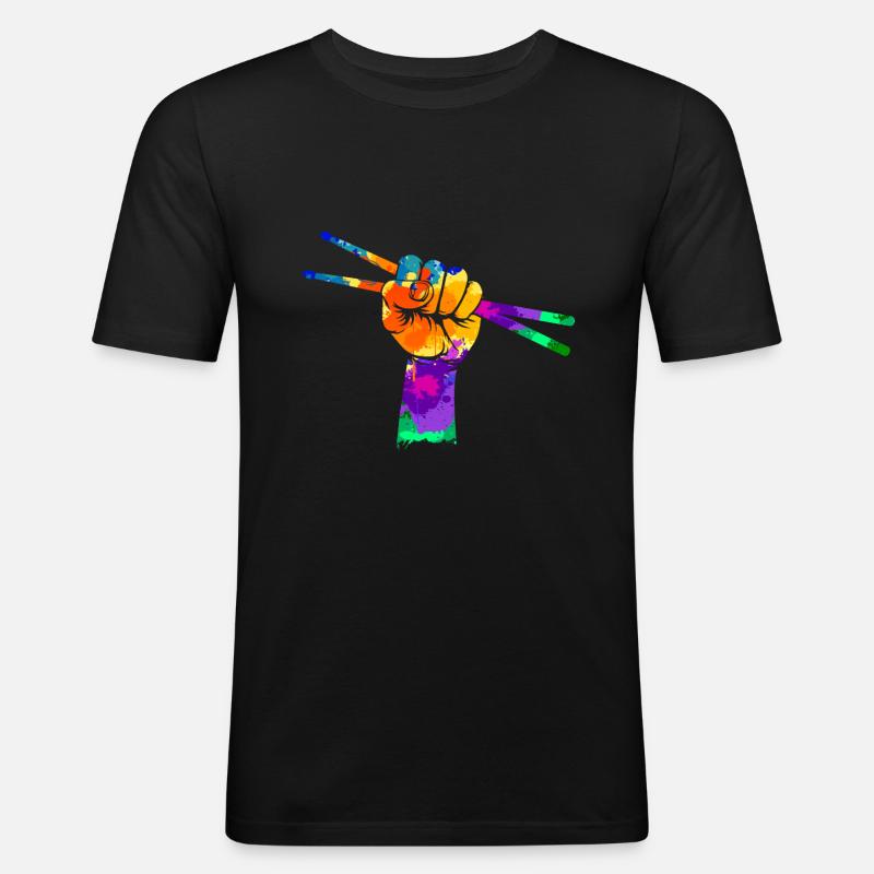 Schlagzeuger Drumsticks Faust Geschenk - Männer Slim Fit T-Shirt - Schwarz