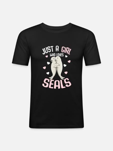 Robben Mädchen Kinder Geschenk - Männer Slim Fit T-Shirt - Schwarz