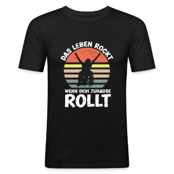 Lustiger Rollstuhlfahrer rockt - Männer Slim Fit T-Shirt - Schwarz - Vorne - Nik (191cm)
