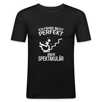 Lustiger Rollstuhlfahrer - Männer Slim Fit T-Shirt - Schwarz - Vorne - Nik (191cm)