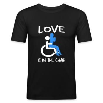 Lustiger Rollstuhlfahrer - Männer Slim Fit T-Shirt - Schwarz - Vorne - Nik (191cm)