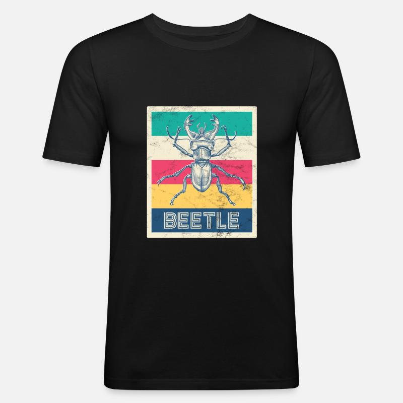 Retro Hirschkäfer "Beetle" - Männer Slim Fit T-Shirt - Schwarz