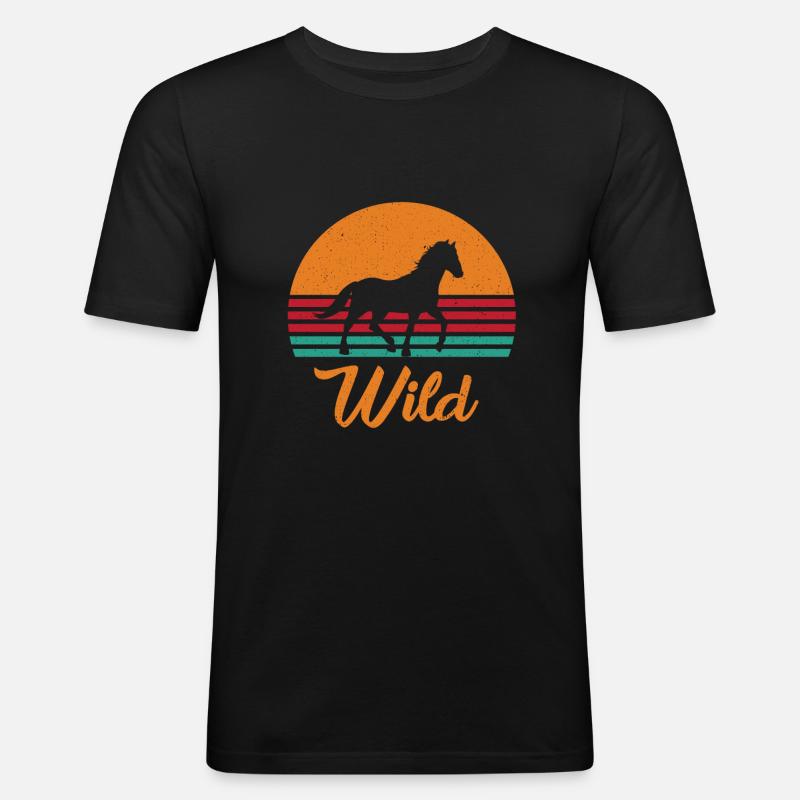 Pferd - Männer Slim Fit T-Shirt - Schwarz