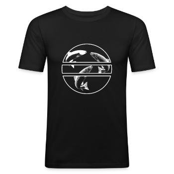 Lachs - Männer Slim Fit T-Shirt - Schwarz - Vorne - Nik (191cm)