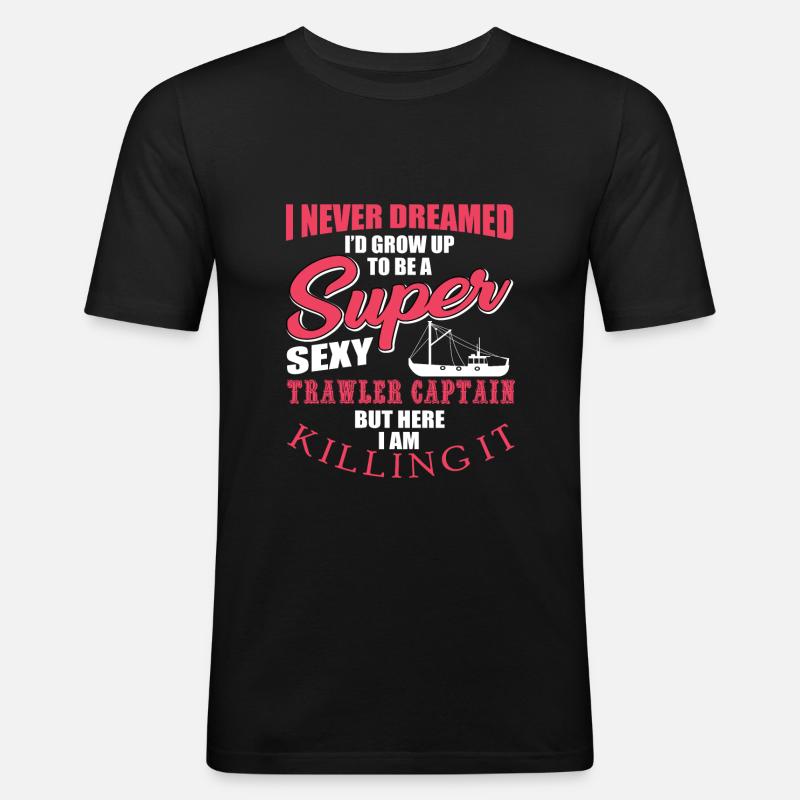 Fischkutter Kapitän Spruch - Männer Slim Fit T-Shirt - Schwarz