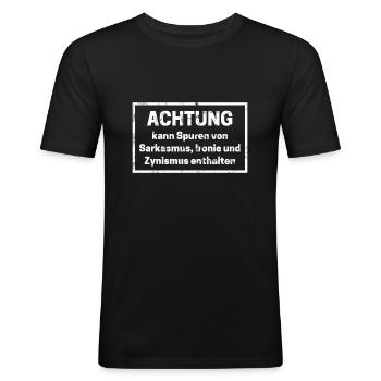 Sarkasmus Ironie Zynismus Beipackzettel - Männer Slim Fit T-Shirt - Schwarz - Vorne - Nik (191cm)