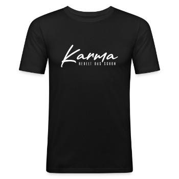 Karma Regelt das Schon - Männer Slim Fit T-Shirt - Schwarz - Vorne - Nik (191cm)