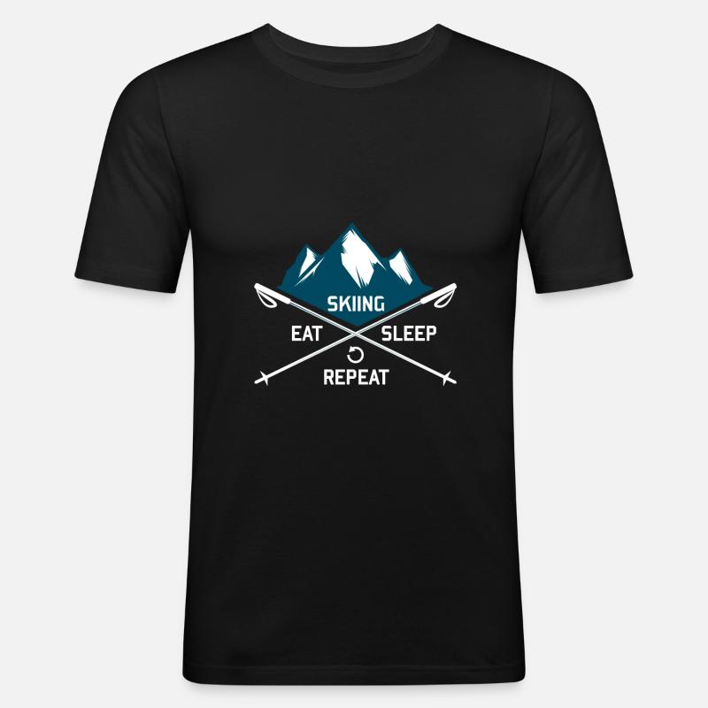 Ski Eat Sleep Repeat - Männer Slim Fit T-Shirt - Schwarz