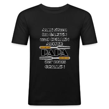 Dire drôle sur le barbecue - Papa se relaxant au barbecue - T-shirt près du corps Homme - noir - Devant - Nik (191cm)