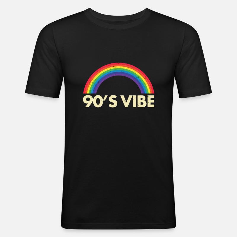 90s Jahre Regenbogen - Männer Slim Fit T-Shirt - Schwarz