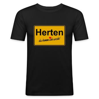 Herten da komm ich wech - Männer Slim Fit T-Shirt - Schwarz - Vorne - Nik (191cm)