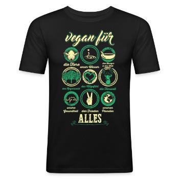 vegan für alles - Männer Slim Fit T-Shirt - Schwarz - Vorne - Nik (191cm)