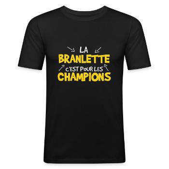 La branlette c'est pour les champions / Flemme - T-shirt près du corps Homme - noir - Devant - Nik (191cm)