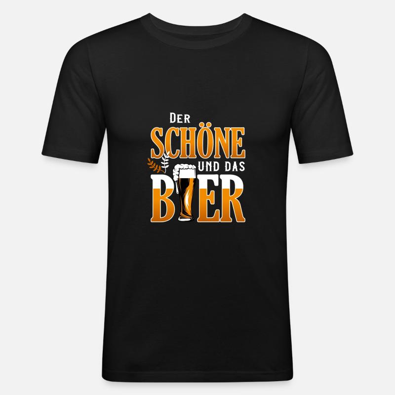 Der Schöne und das Bier - Männer Slim Fit T-Shirt - Schwarz