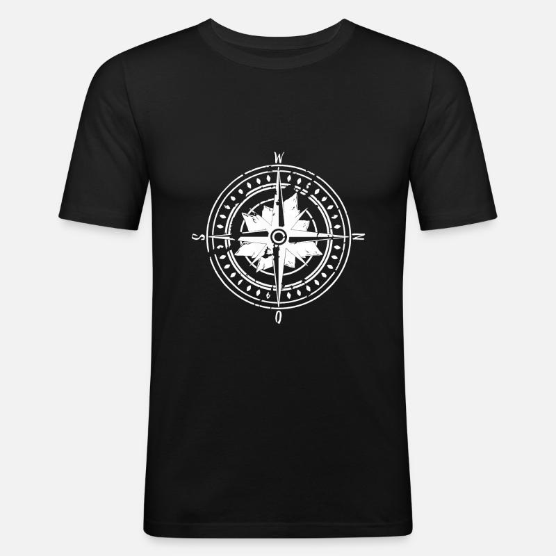 Kompass - Männer Slim Fit T-Shirt - Schwarz