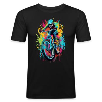 Downhill Mountainbiking - Männer Slim Fit T-Shirt - Schwarz - Vorne - Nik (191cm)
