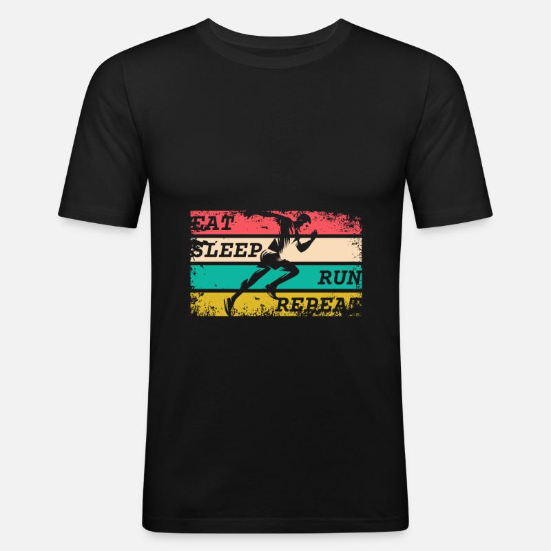 EAT SLEEP RUN REPEAT - Männer Slim Fit T-Shirt - Schwarz