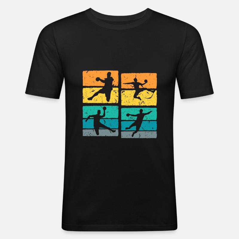 Retro Handball - Männer Slim Fit T-Shirt - Schwarz