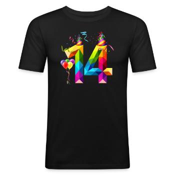 14. GEBURTSTAG - VIERZEHN - TEENAGER - TEENIE TEEN - Männer Slim Fit T-Shirt - Schwarz - Vorne - Nik (191cm)
