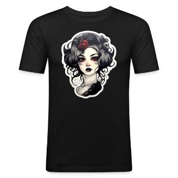 Goth Girl Gothic Red Flower Horror Evil Eye - T-shirt près du corps Homme - noir - Devant - Nik (191cm)