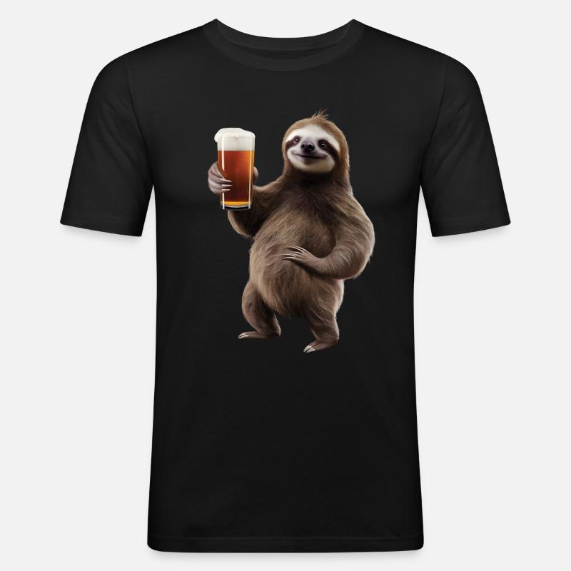 Faultier Bier - Männer Slim Fit T-Shirt - Schwarz