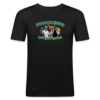 Braunschweig und nicht anders UPDATE - Männer Slim Fit T-Shirt - Schwarz - Vorne - Nik (191cm)