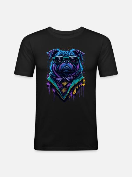 Graffiti Cyberpug - Männer Slim Fit T-Shirt - Schwarz