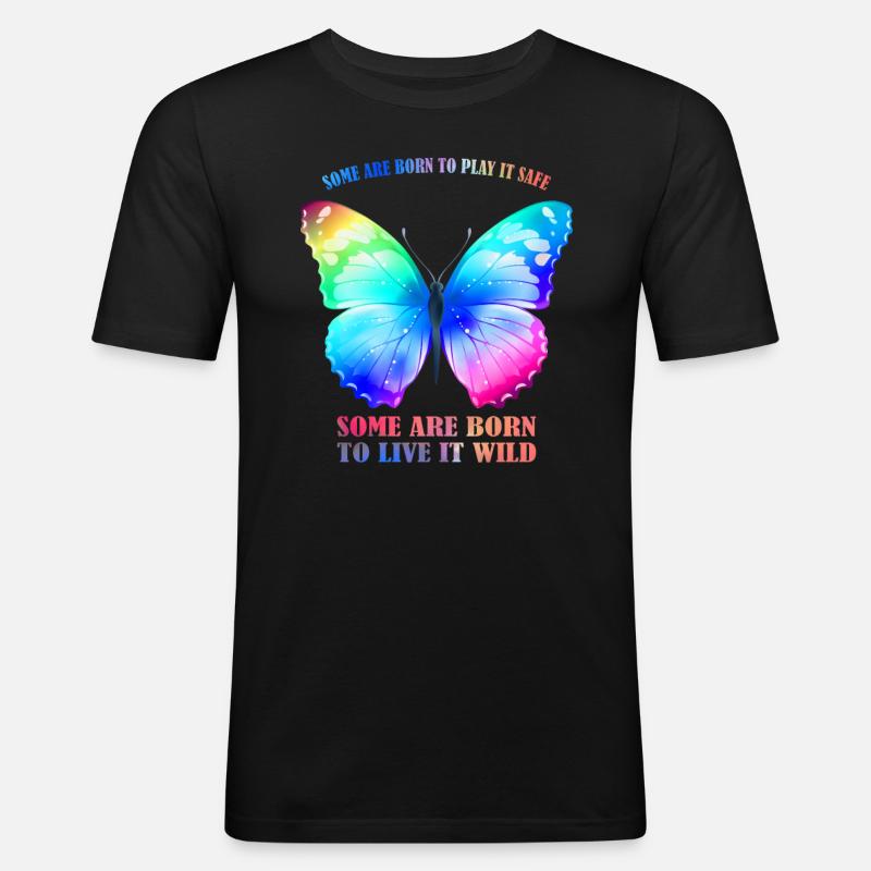 Butterfly Rainbow - Regenbogen Schmetterling Grafik - Männer Slim Fit T-Shirt - Schwarz