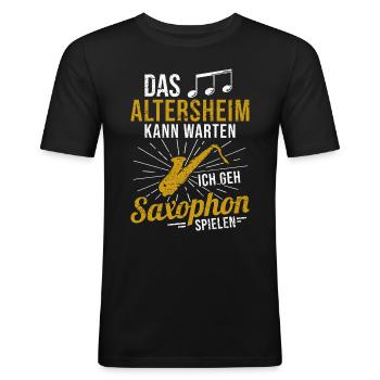 Saxophon Saxophonist Orchester Musiker Blasmusik - Männer Slim Fit T-Shirt - Schwarz - Vorne - Nik (191cm)