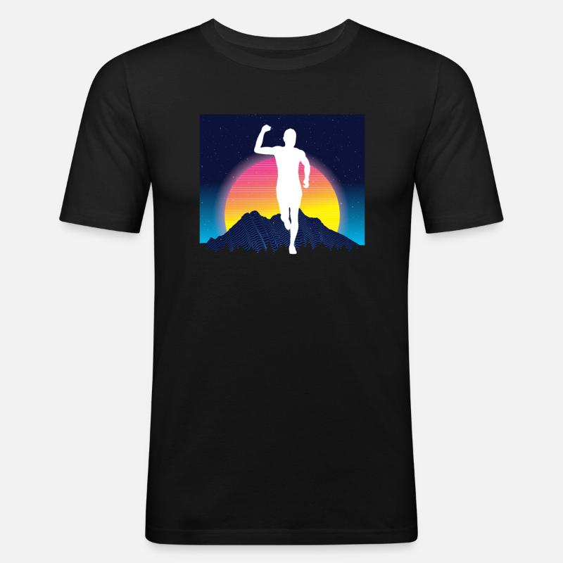 Vaporwave Synthwave Marathon, Trailrunning - Männer Slim Fit T-Shirt - Schwarz