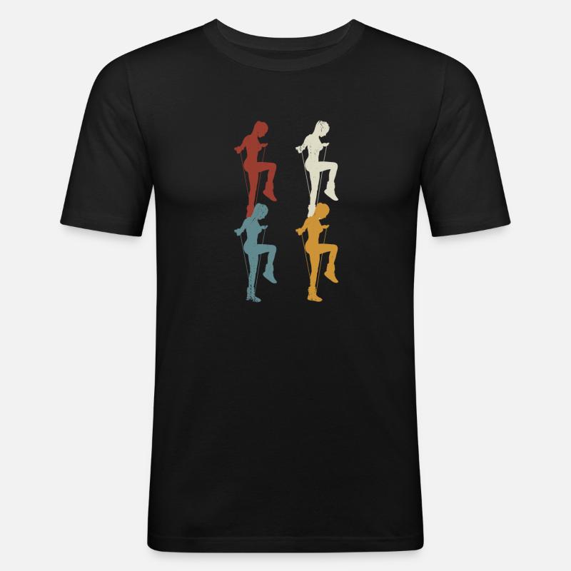 Retro Rope Jumping - Männer Slim Fit T-Shirt - Schwarz