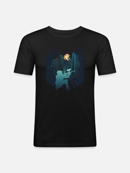 Skyline Paintball - Männer Slim Fit T-Shirt - Schwarz