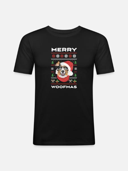 Australian Shepherd Merry Christmas - Men's Slim Fit T-Shirt - black