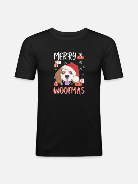 Beagle Frohe Weihnachten - Männer Slim Fit T-Shirt - Schwarz