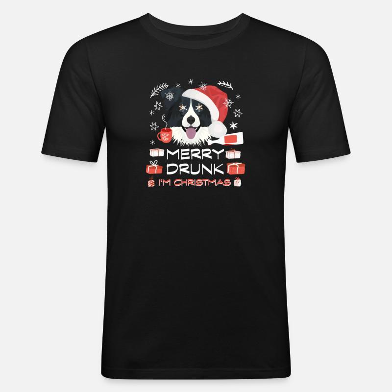 Border Collie Weihnachtsmarkt - Männer Slim Fit T-Shirt - Schwarz