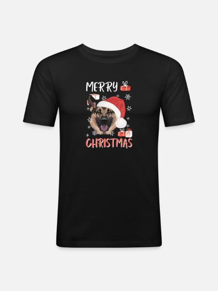 German Shepherd Merry Christmas - Men's Slim Fit T-Shirt - black
