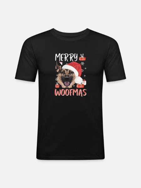 German Shepherd Merry Christmas - Men's Slim Fit T-Shirt - black