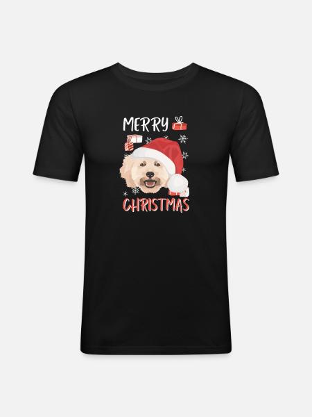 Caniche Joyeux Noël - T-shirt près du corps Homme - noir