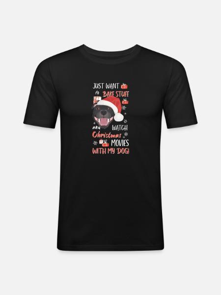 Staffordshire Bull Terrier Glædelig jul - Herre Slim Fit T-Shirt - sort