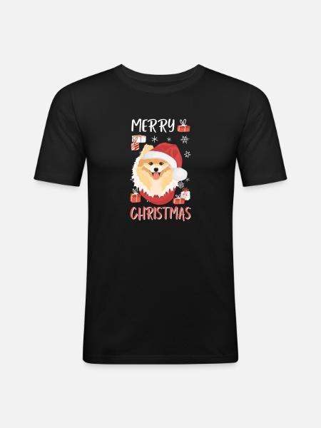 Zwergspitz Merry Christmas - Men's Slim Fit T-Shirt - black