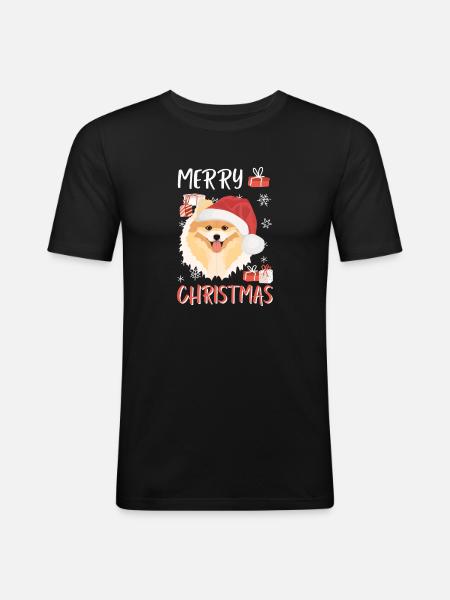 Pomeranian Merry Christmas - Men's Slim Fit T-Shirt - black